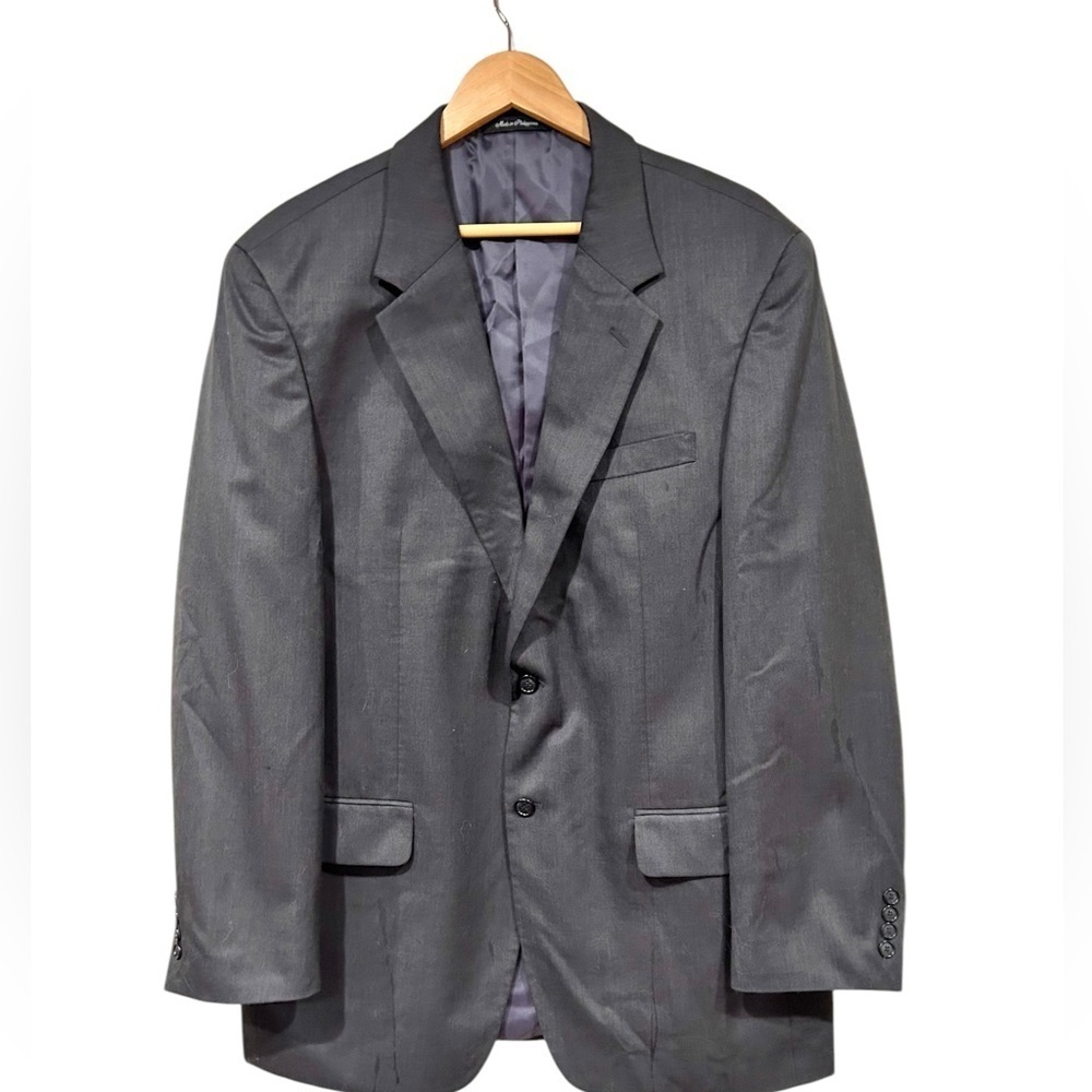 Lacrosse Mens Blazer Sports Coat Black Gray 44L Dress Formal Wool Blend Career